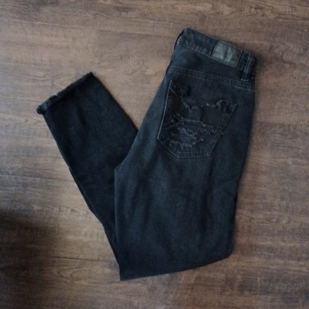American Eagle Comfort Stretch Waistband Black Distressed Jean